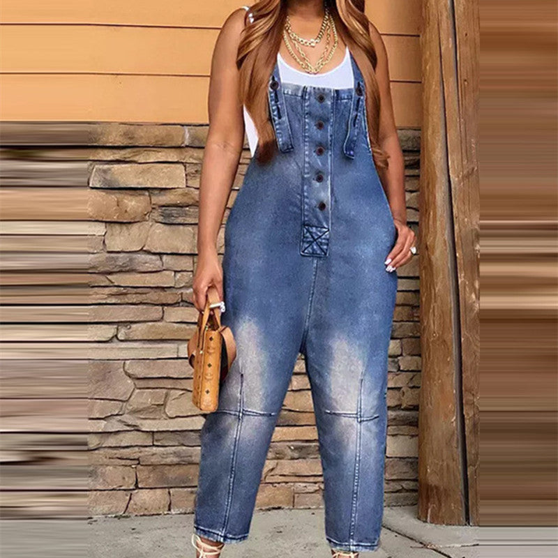 Women's Overalls Jeans (Black, XXL)